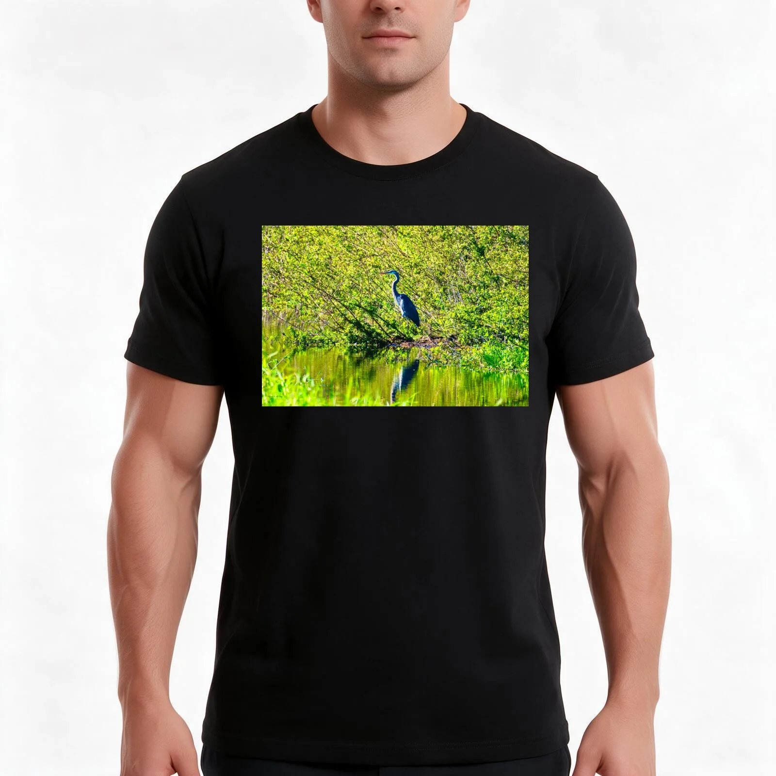 Heron in the Marsh T-Shirt, Summer Casual Cotton Tee, Oversized Streetwear Tops, Vintage Graphic Print, Loose Fit Short Sleeve
