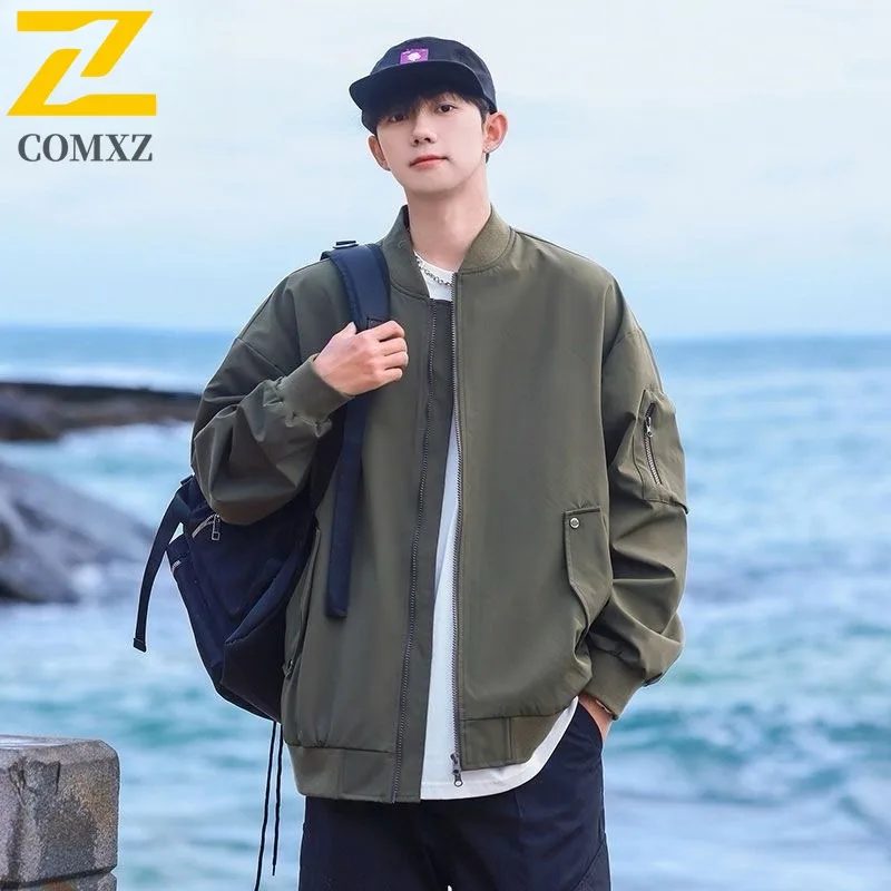 

COMXZ Luxury Men Jacket Baseball Collar Y2k Harajuku Lightweight Windbreaker American Style Fashion Autumn Motorcycle Coat