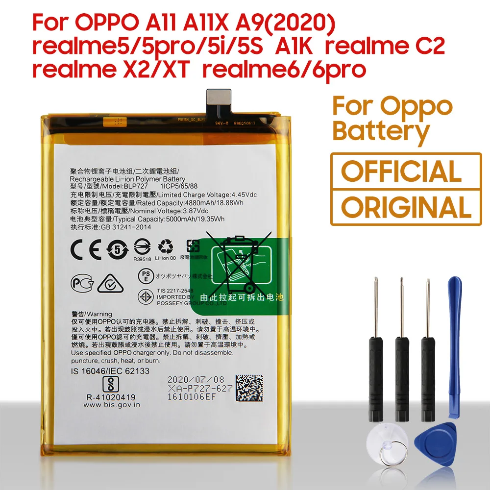 

BLP727 BLP729 BLP711 BLP721 BLP741 BLP757 Original Phone Battery For Oppo A11 A11X A9 2020 A1K Realme 5 5Pro 5i 5S C2 X2 6 6 Pro