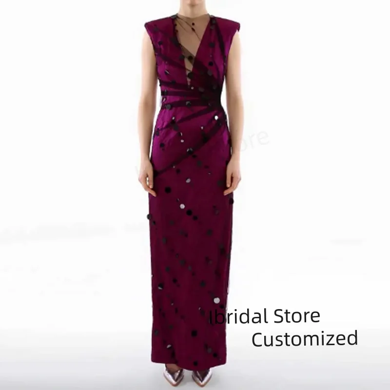 Eleganckie sukienki wieczorowe z tiulem, szyte na miarę, z dekoltem w serek, zdobione kryształkami i cekinami, suknie balowe o długości do kostek, sukienki dla gości weselnych.