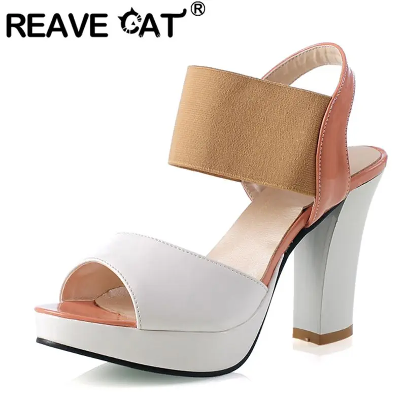 REAVE CAT 2026 Women Fashion Sandals Peep Toe 9.5cm Chunky Heels 2cm Platform Back Strap Mixed Color Plus Size 31 32 44 45 46