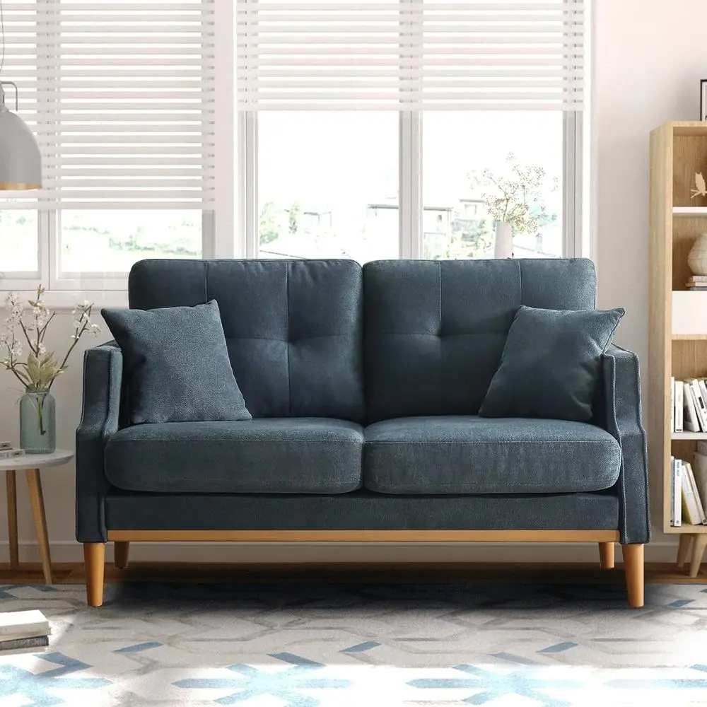 

Blue Fabric Upholstered Loveseat Sofa with USB Port for Small Spaces, Living Room, Office
