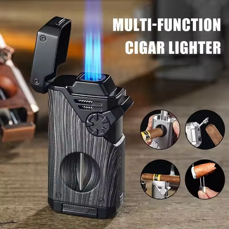 New Multi functional Flame Four Blue Flame Cigar Lighter Arm Ignites Windproof Metal Inflatable Cool Lighter Fashion Men's Gift