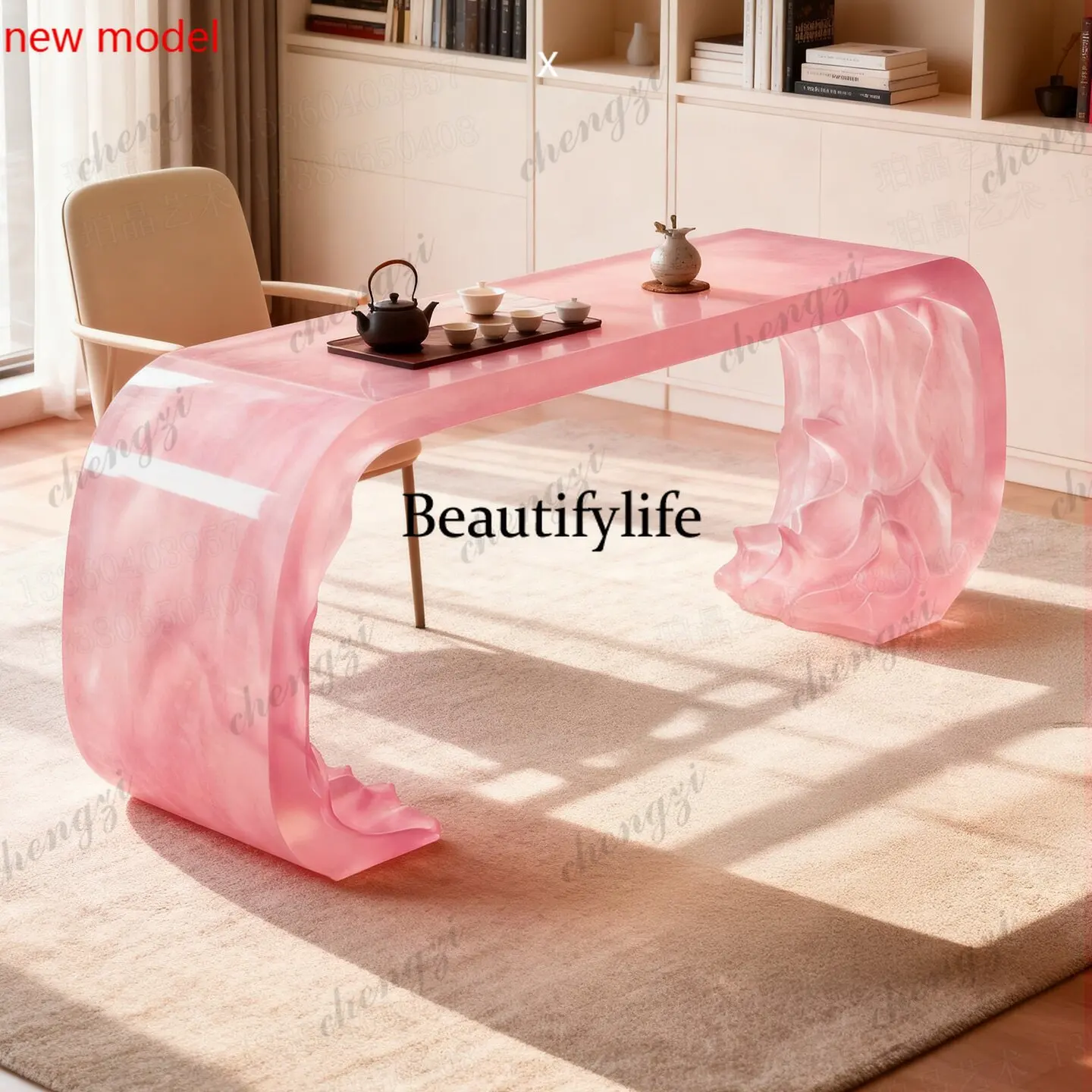 DD182  Customized transparent resin tea table, new high-end integrated table, balcony, living room, coffee table