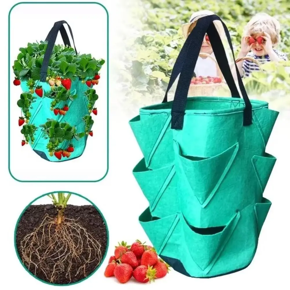 Non-woven Grow Hanging Bags Breathable 3 Gallon Strawberry Planting Bag 10 Planting Holes Plant Grow Hanging Bag Garden Supplies