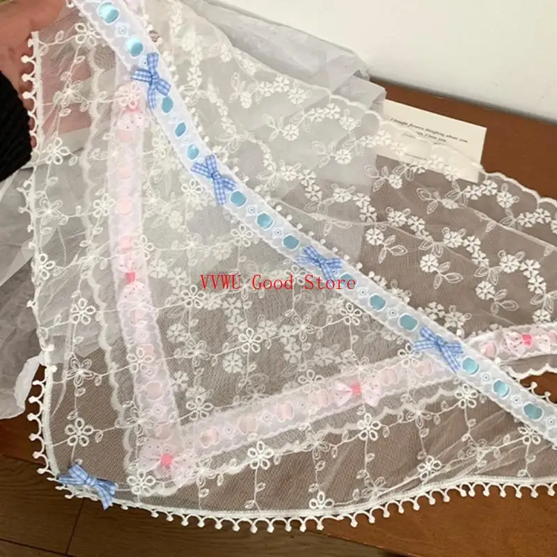 터번 레이스 두건 아나 헤어 스카프 레이스 자수 흰색 레이스 보우 노트 스터드 스터드