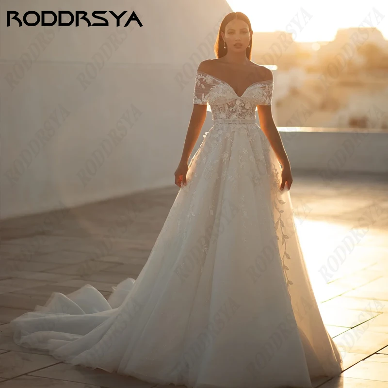 Gaun pernikahan putri RODDRSYA untuk wanita elegan A-Line Applique gaun pengantin seksi V-Neck Backless Vestido De Noiva Casamento