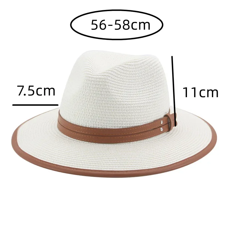 Hats for Women Men Solid Belt Khaki White Black Summer Hats Straw Hat Panama Big Brim Jazz Beach Women Hats Sombreros De Mujer