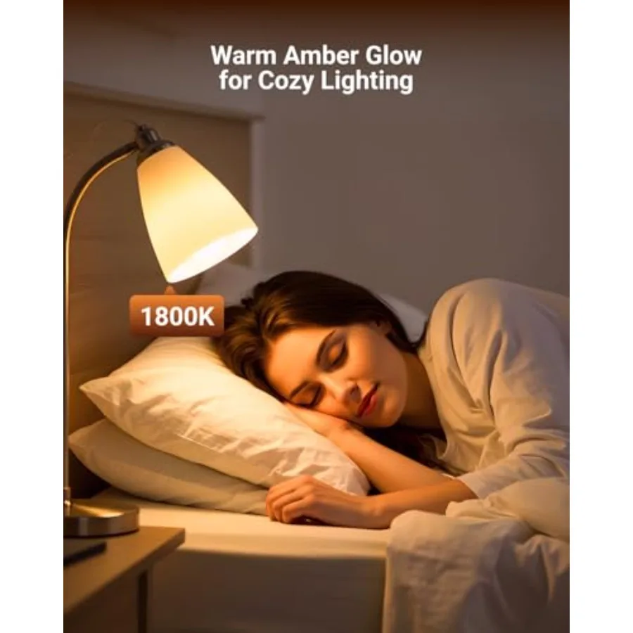 Sunco A19 LED Amber Light Bulb, E26 LED Bulb 60 Watt, Lights for Bedroom, Lamps, Living Room, 9W=60W, 1800K Amber Glow, Dimmabl