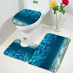 Ocean Bath Mat Set Blue Natural Underwater Landscape Home Carpet Flannel Bathroom Decorative Doormat Floor Rugs Toilet Lid Cover