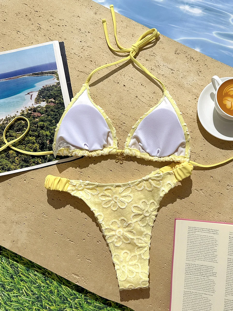 2026 Flower Embroidery Halter Bikini Women Swimwear Female Swimsuit Two-Pieces Bikini Set Brazilian High Cut Bathing Suit Swim
