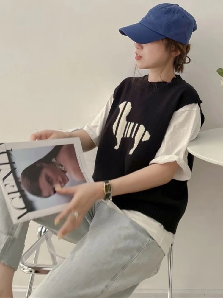 

Sweater Vests Women Design All-match Leisure Loose Autumn Simple Korean Style Ladies Popular Daily Creativity Knitwear Retro Ins