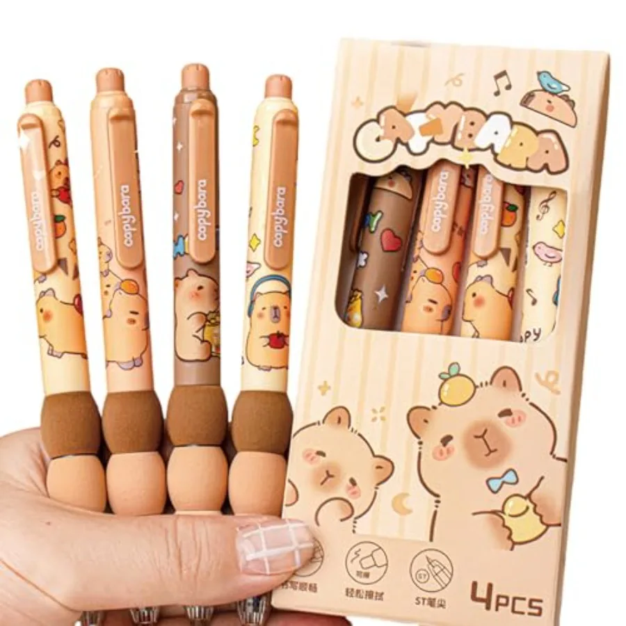 

4 Pcs Erasable Gel Pens Cartoon Retractable Erasable Pens Cute Capybara Pen 0.5mm Blue Ink Pen Office School Pen for Women Girl