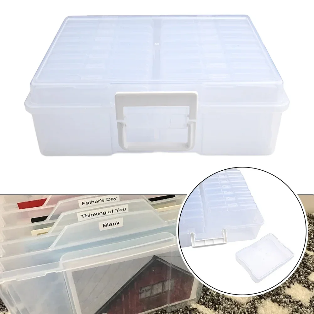 Containers Photo Storage Box Stickers Craft Large PP Sorting Tool Transparent Wi/ A Handle For 4