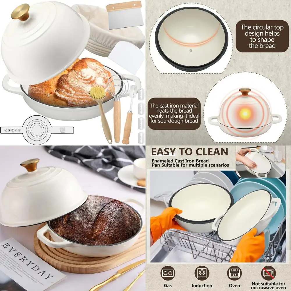

Enameled Cast Iron Dutch Oven with Lid for Sourdough Baking - 8 Piece Set for Bread Proofing and Baking