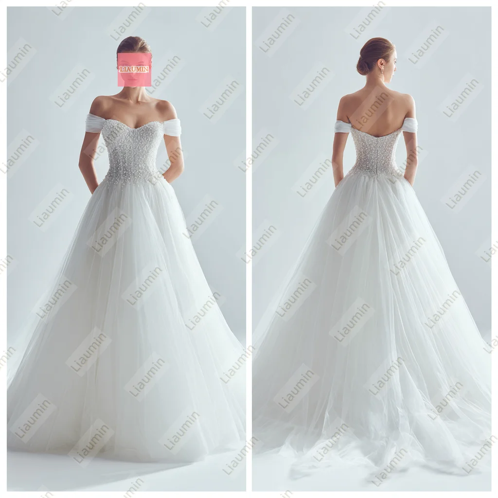 جديد كلاسيكي أبيض أو عاجي تول مع الديكور الدانتيل متابعة الظهر فساتين الزفاف الزفاف طول الأرض يدوية مخصصة W19-44 #5