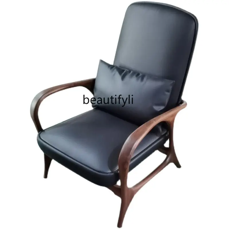 

Nordic Single-Seat Chair Solid Wood High Back Chair Living Room Light Luxury Chair Garden Chair Black Walnut Wood Lounge Chair