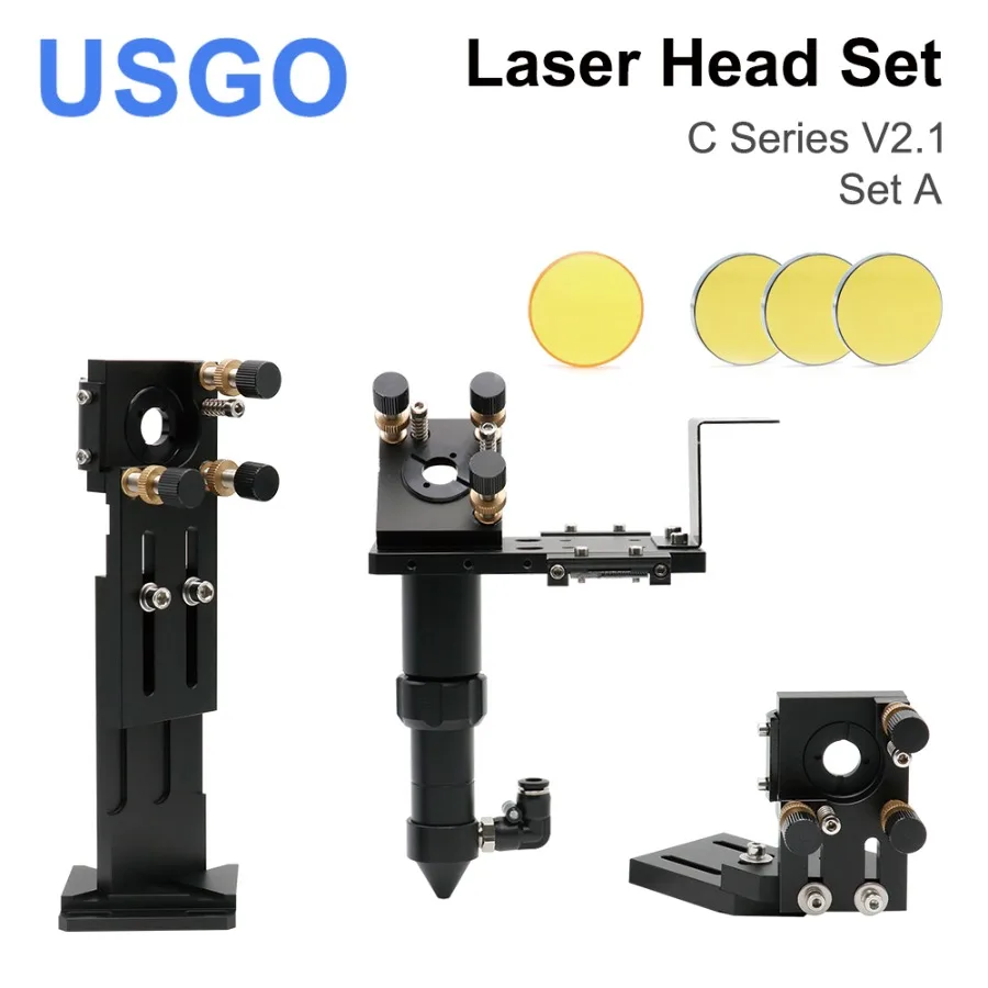 

USGO CO2 Laser Head Set C Series Dia.18mm FL38.1&Dia.20 FL50.8/63.5/101.6mmZnSe Focus Lens Dia.25m Mirror