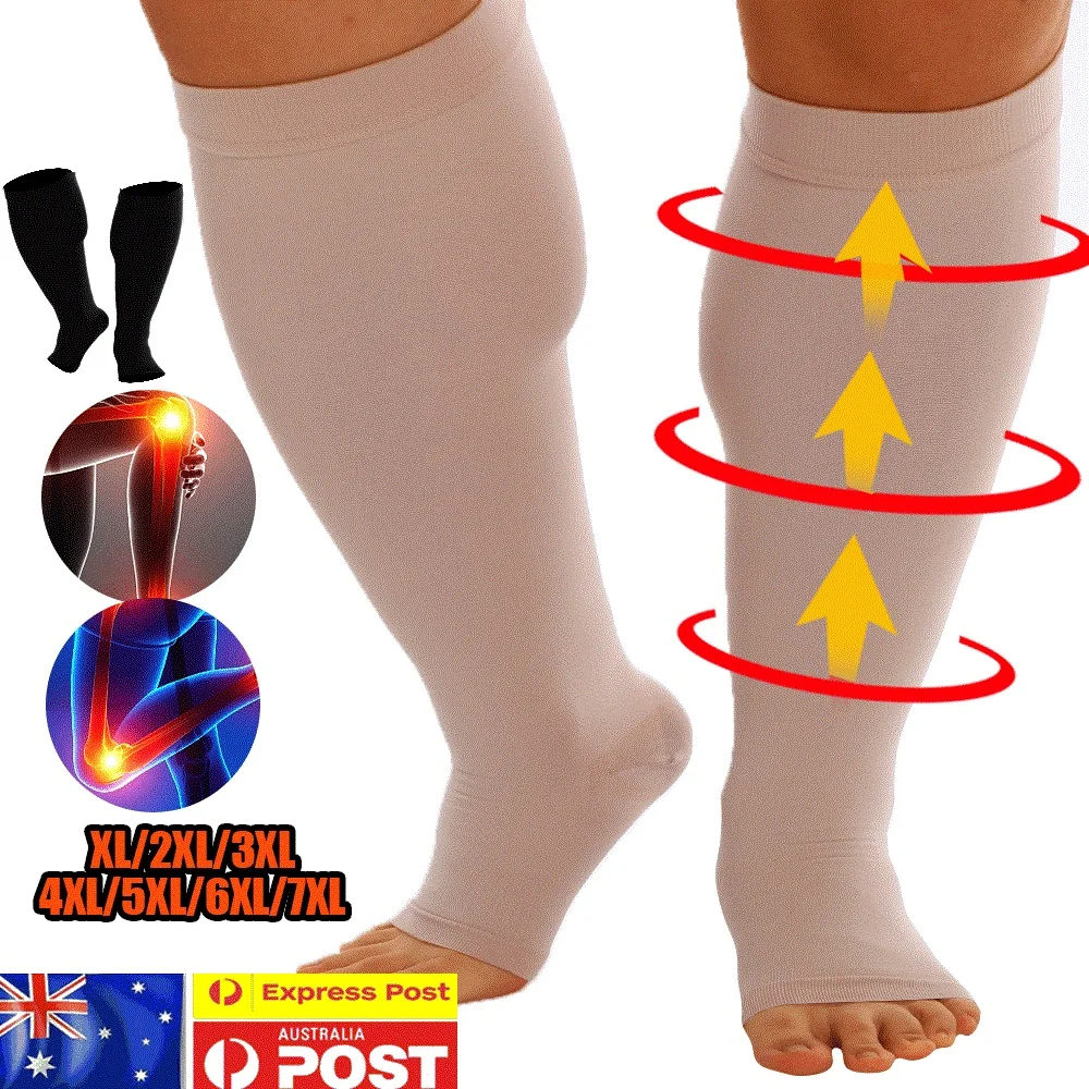 XL to 7XL 20-30mmHg Medical Compression Stockings Unisex Solid Open Toe Socks Varicose Veins Treatment Graduated Pressure