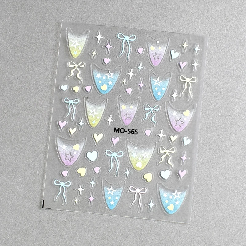 5D Reliëf Nail Art Stickers Snoep Kleur Sterren Liefde Harten Witte Strikjes Zelfklevende Nagels Decals Decoraties Voor Manicure