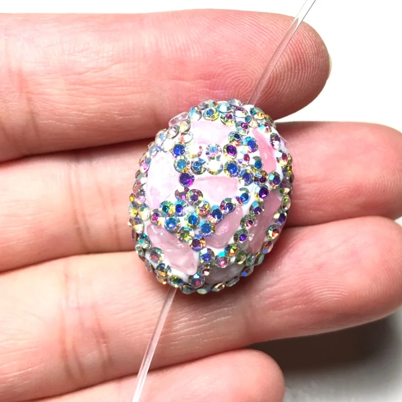 5pcs High Quality Pink Stone White AB Rhinestone Pave Oval Focal Beads Spacer Centerpiece Women Jewelry Bracelet Necklace Making