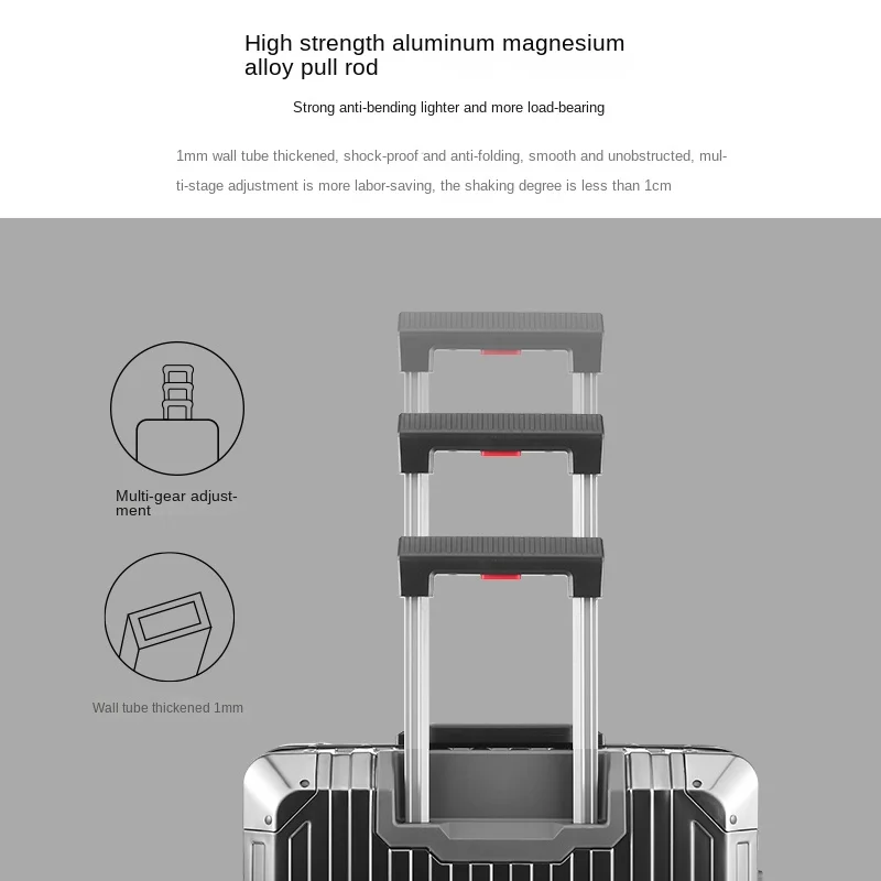 Valise de Voyage à Roulettes en Alliage d'Aluminium-Magnésium, Sac d'Embarquement Universel avec Roue et Mot de Passe, 100%