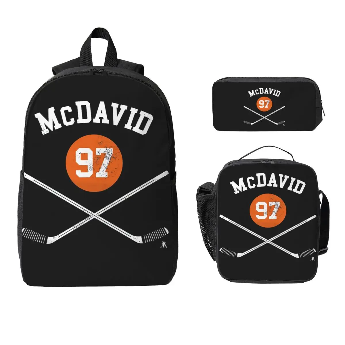 Connor McDavid 97 For Edmonton Oilers Fans Backpack Student Boys Girls BookBag School Bag 3ps Insulated Lunch Bag Pencil Case