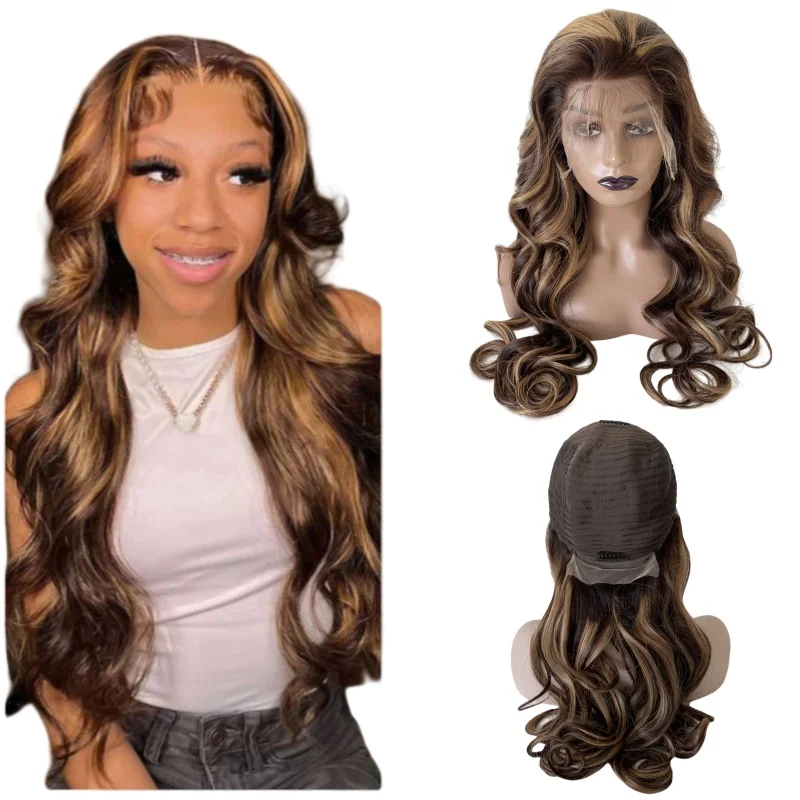 30 inches Long Burmese Virgin Human Hair Ombre Piano Color T#4/27 P #4 180% Full Density Loose Wave 13x4 Front Lace Wig