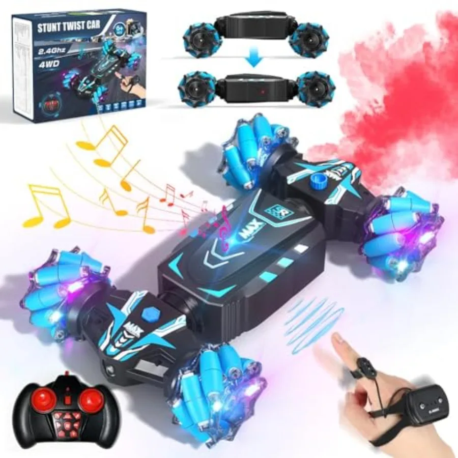 Remote Control Car Hand Controlled Gesture RC Stunt Car with Spray and Lights and Music for 6-13 Year Old, 4WD 2.4GHz Off-Road
