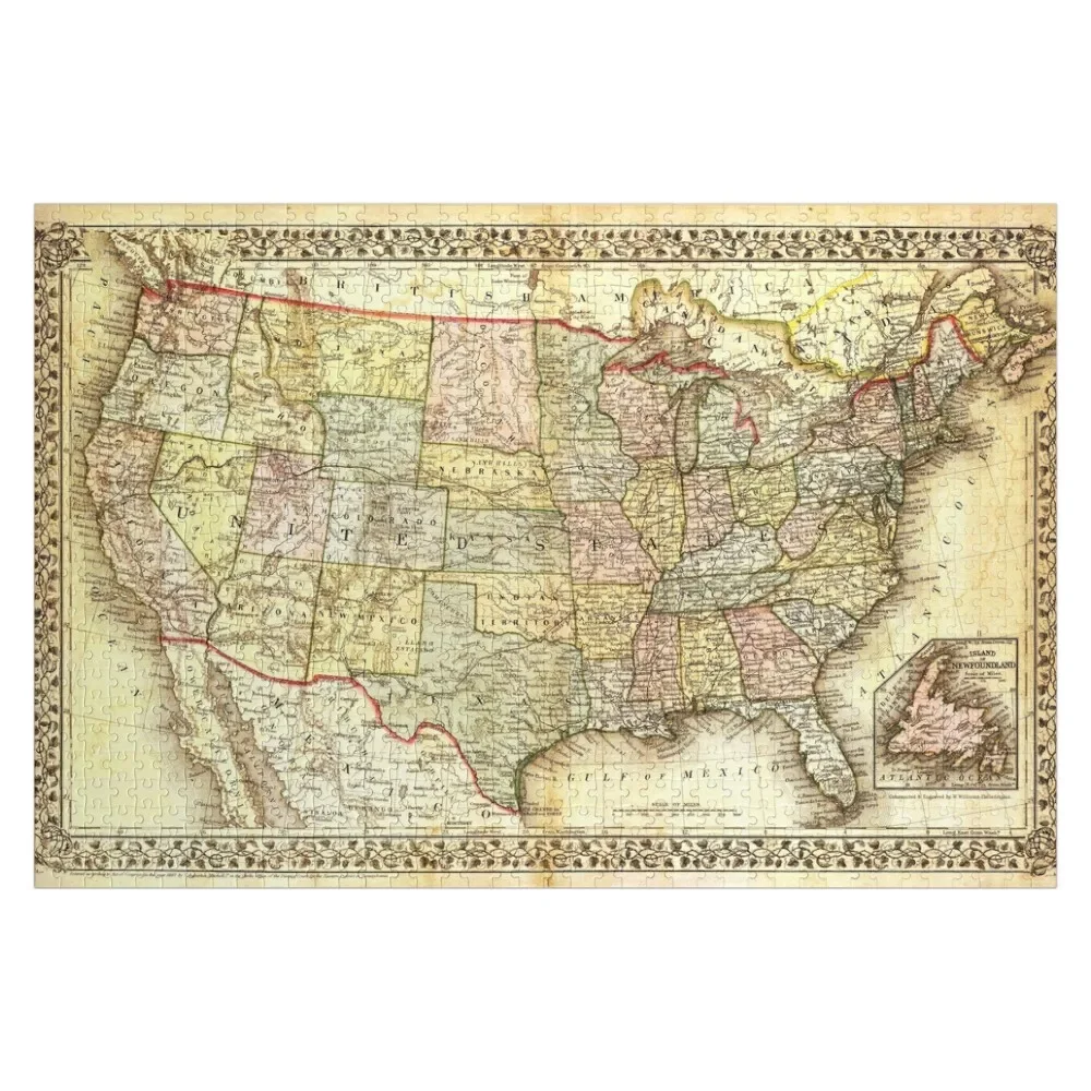 

Old Vintage USA Map of the Fifty States Jigsaw Puzzle Personalized Gift Married Customizable Gift Puzzle