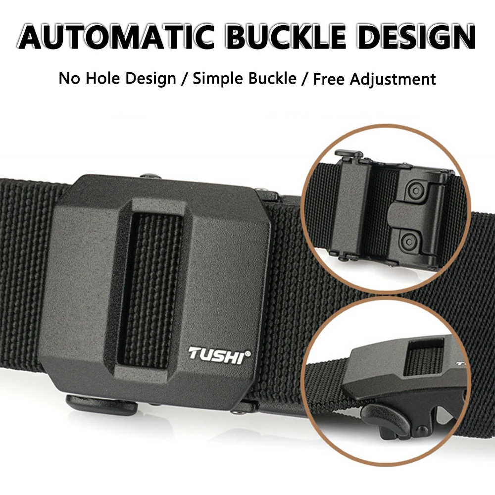 TUSHI Neuer Golf-Sportgürtel, elastischer Gürtel, taktischer Gürtel, Metall, automatische Schnalle, Stretch-Nylon, Herren-Militärgürtel, 120–150 cm, große Gürtel – Detail 2
