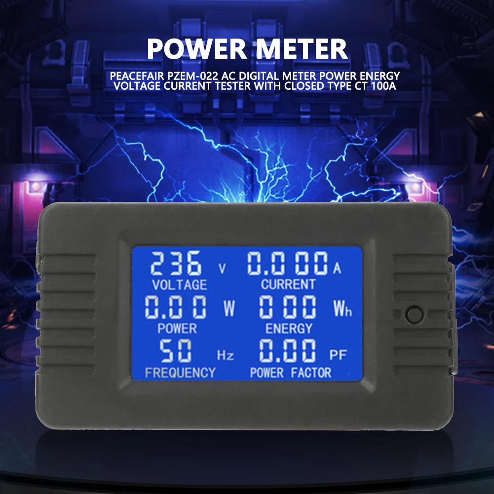 PEACEFAIR PZEM‑022 AC Digital Meter Power Energy Voltage Current Test With Closed Type CT 100A Power Meter Digital AC Meter