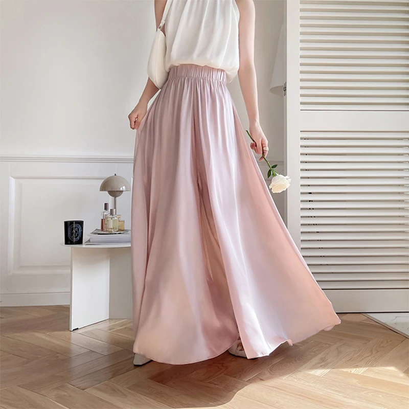 Women's Y2K Clothes White Ice Silk Wide Leg Pants Summer High Waist Thin Baggy Casual Trousers Jogger Korean Style 2023