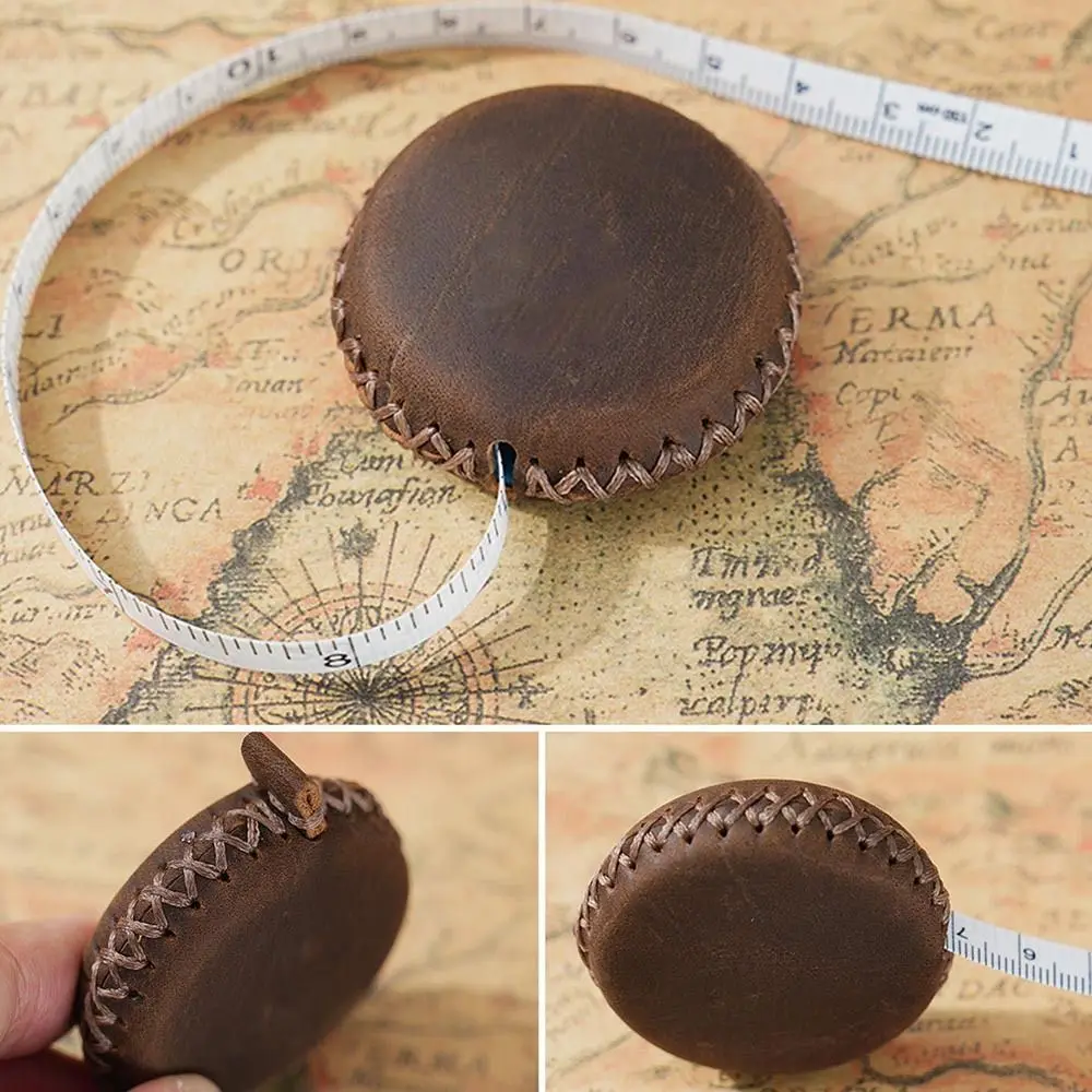 Handmade Leather Tape Measure Portable Retractable Roll Measure Tape Cowhide Leather 1.5M RetractableTape Measure