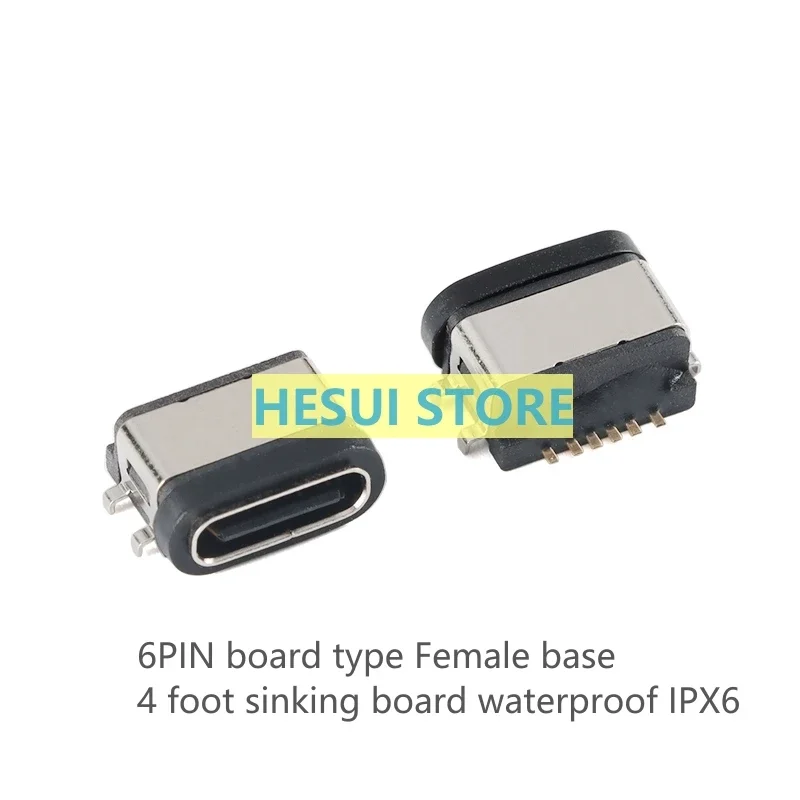 Waterproof Type-C Female base 6PIN 4-pin submerged board waterproofed IPX6 Wiring Termina Block & Connector