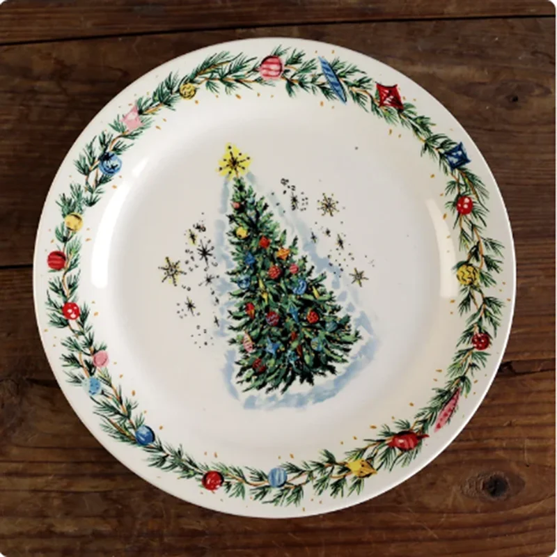 

Christmas Series Ceramic Tableware Size Plate Plate Dish Elk Christmas Tree Pattern Tableware