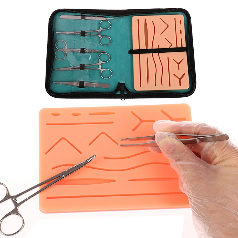 Surgical Suture Training Kit Wound Skin Practice Pad Thread Needles Scissors Surgeon Training Material Set