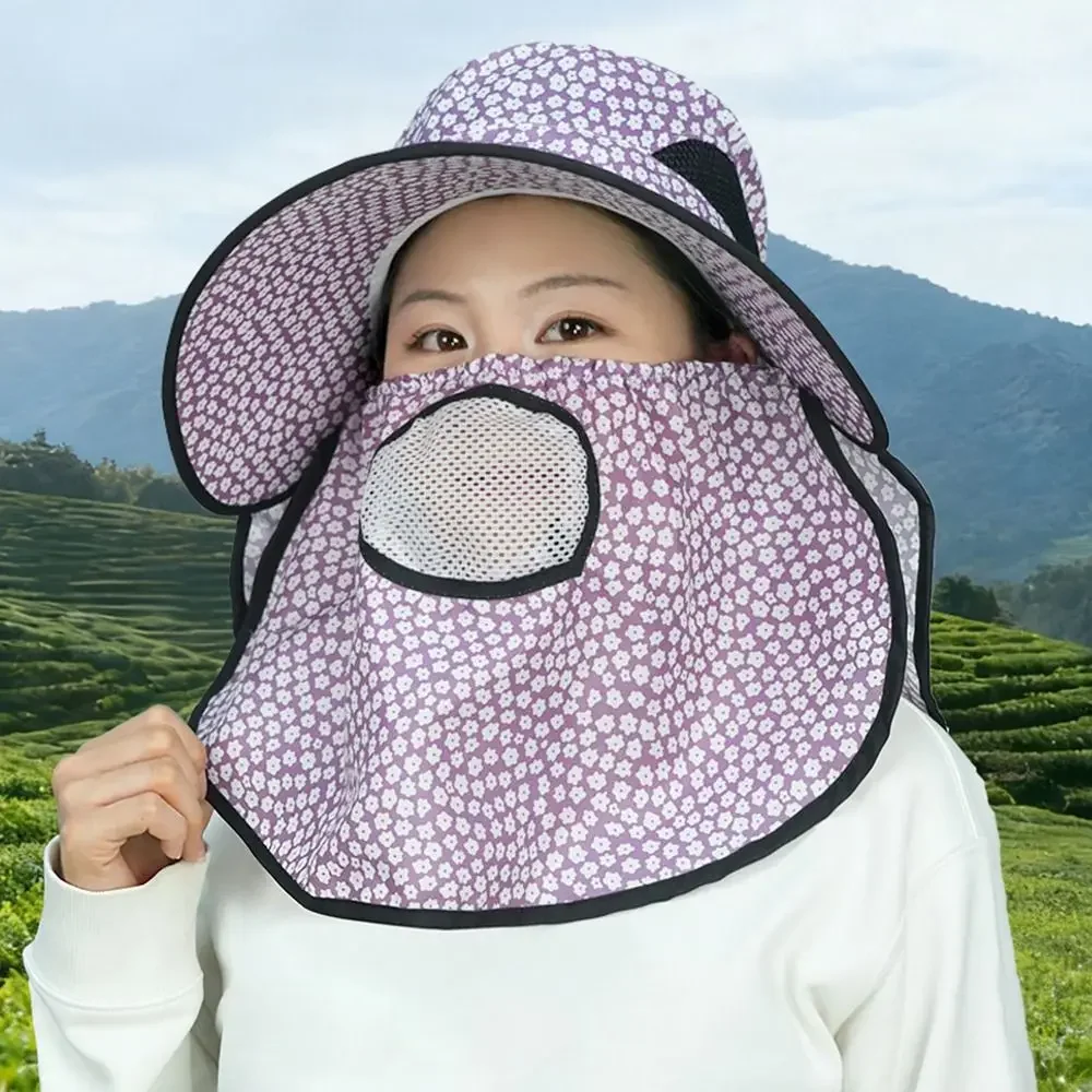 

Portable Mesh Breathable Sun Hat Wide Brim Face Neck Protection Sunscreen Hat Anti-UV Fordable Agricultural Work Cap Women