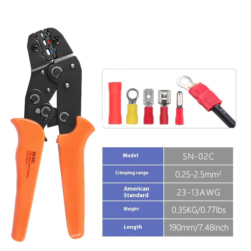 

SV/RV/FDD/MDD Pre Insulated Terminals Crimping Plier SN-02C Ratcheting Crimper Hand Tools 0.2-2.5mm2