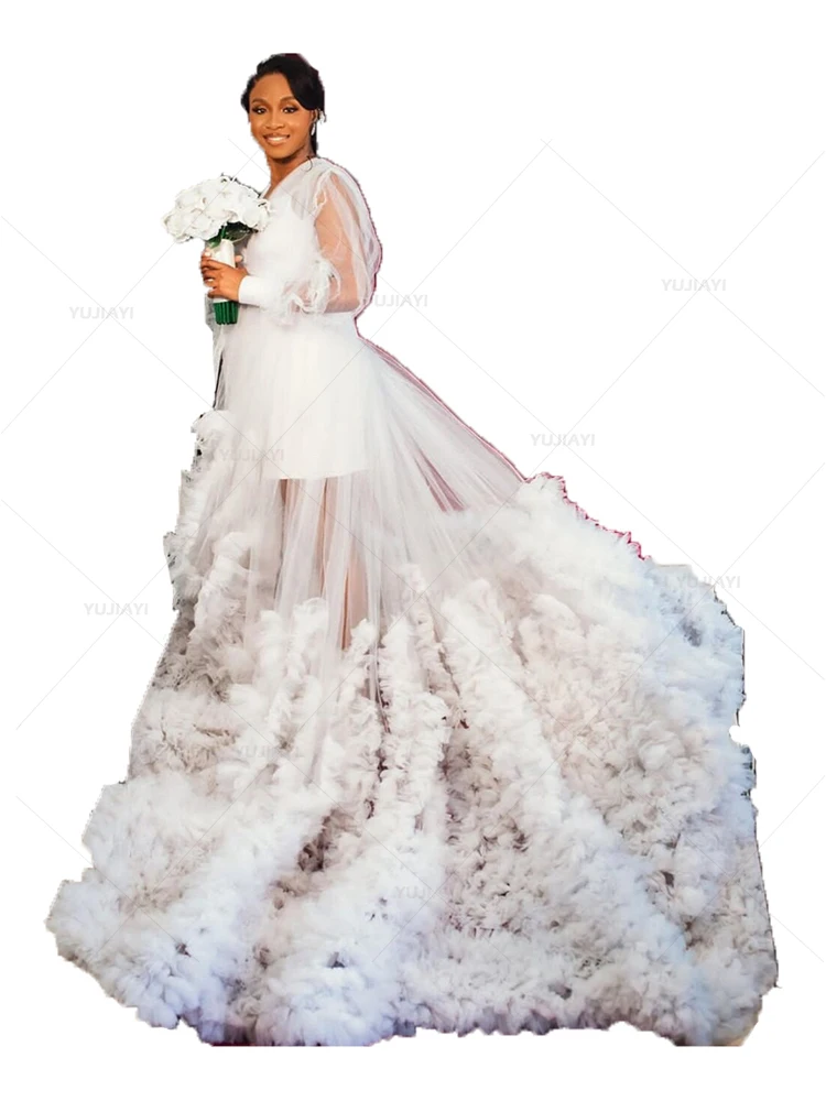 Abito da sposa bianco in Tulle Extra gonfio Ruffles abito premaman per servizio fotografico donna Prom Party abito da gravidanza indumenti da notte indumenti da notte