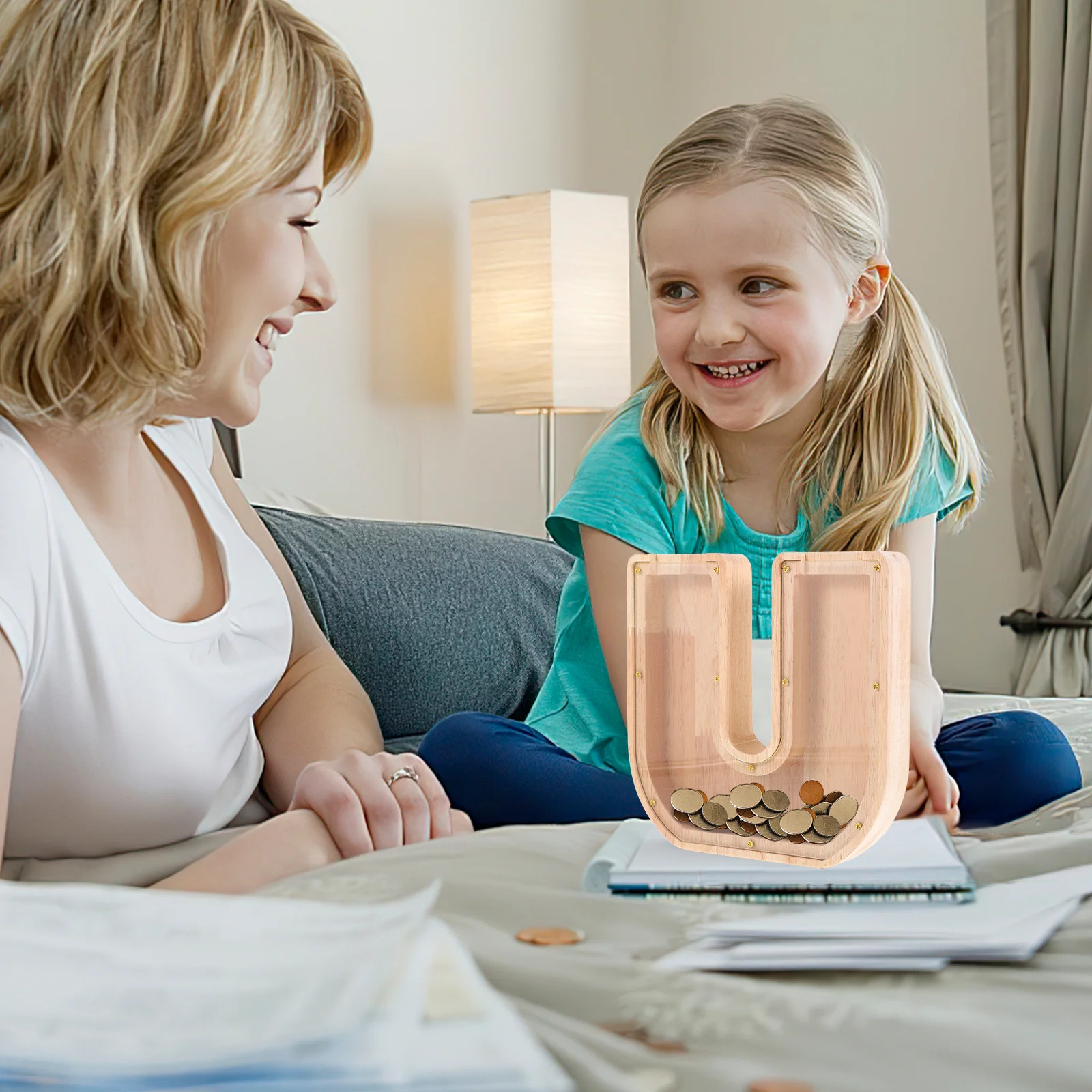 

Stylish Wooden Alphabet U Piggy Bank Durable Money Storage Box for Coins Savings Saving Money Box Wood Letter Piggy Bank