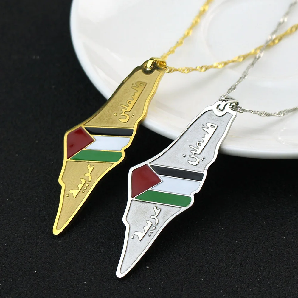 Creative Vintage Stainless Steel Necklace with Israeli Flags Map Pendant Men's and Women's Anniversary Party Jewelry