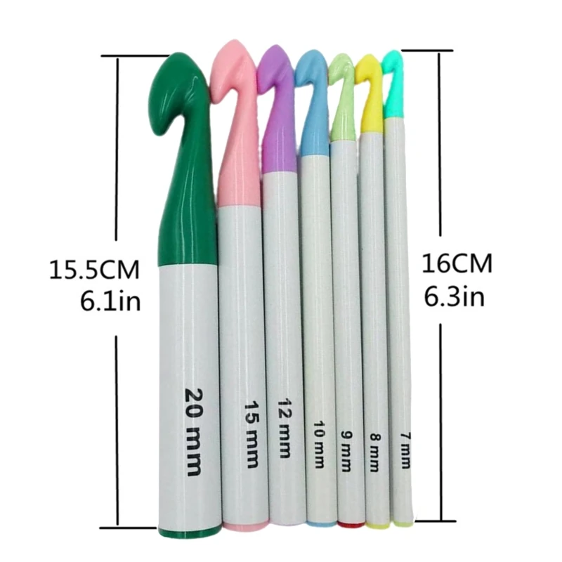 7 Pieces Huge Plastic Handle Crochet Hooks Set Large Size 7mm-20mm Colorful Sweater Knitting Needles Yarn Weave Drop shipping