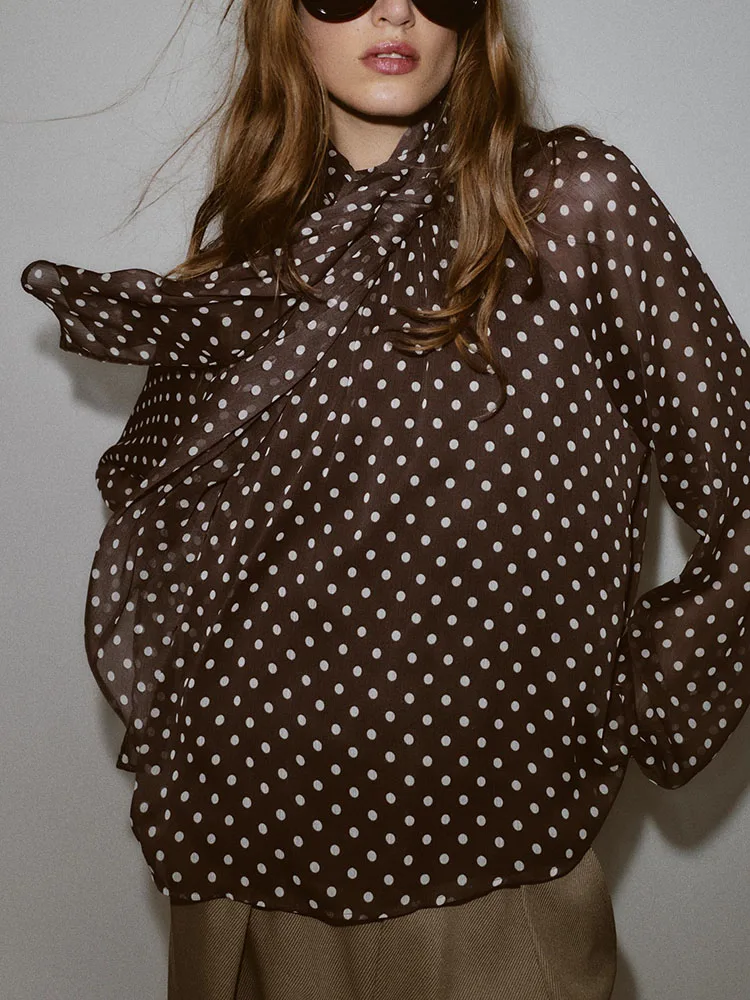 Ele Sweet Long Sve الوقوف طوق البولكا نقطة irt عقدة الديكور وصول جديد المرأة Faion شتاء 2025