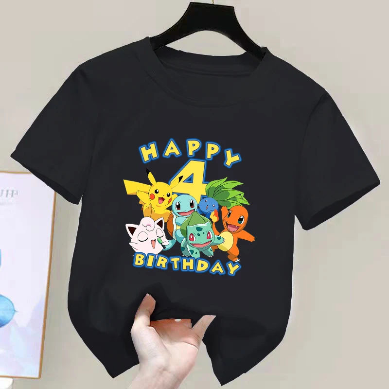 Pikachu Baby Birthday Number T Shirt Pokemon Boy Girl Summer Clothes Cartoon anime Infant  T-Shirts Short Sleeve Kids Tees Tops