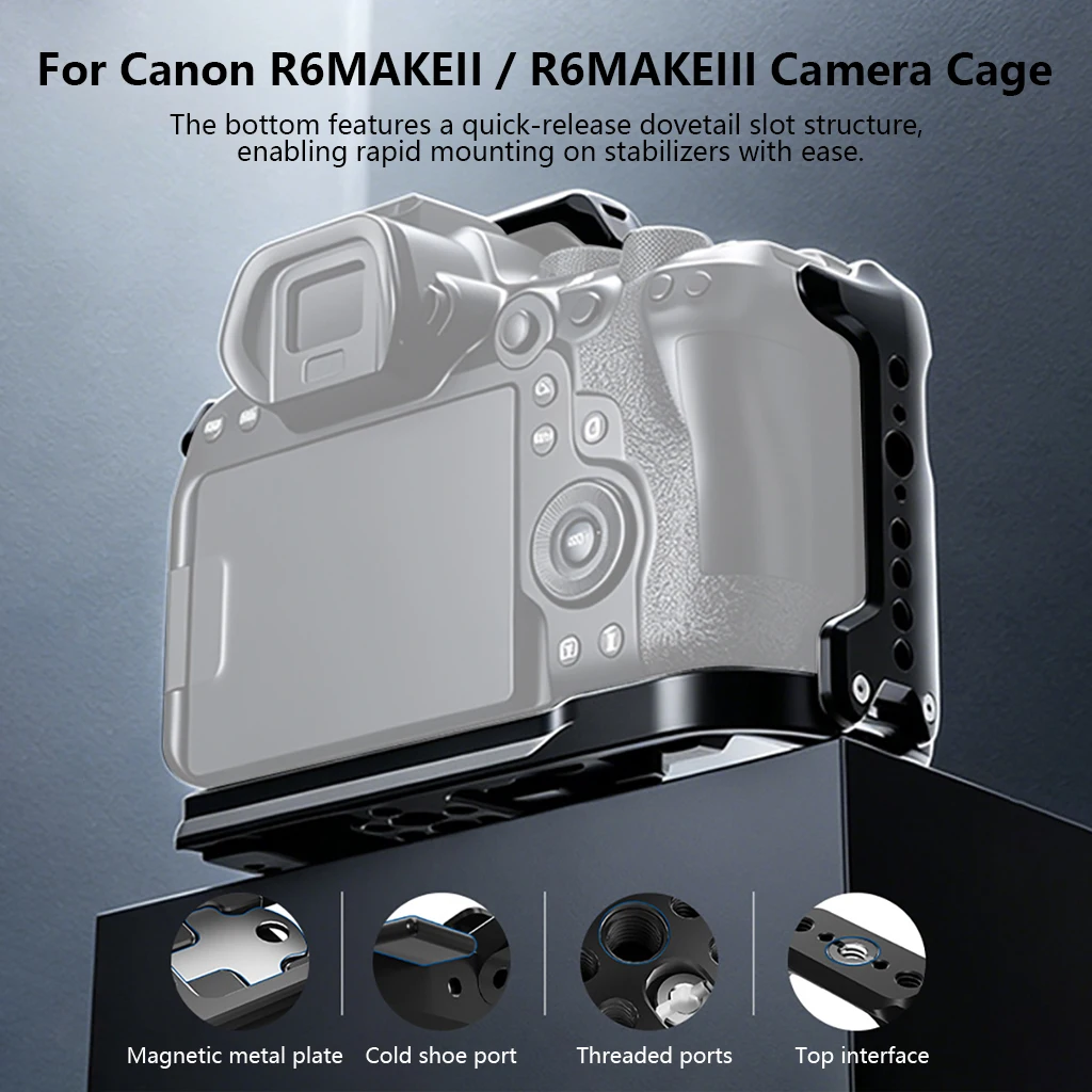 Kamerakäfig aus Aluminiumlegierung für Canon R6MAKEIII R50V mit Holzgriff, Arca-Swiss Schnellverschluss, Cold Shoe, 1/4 3/8 Gewinde, Vlog – Detail 20
