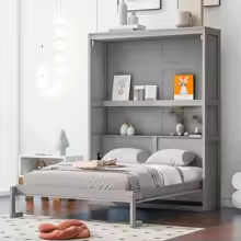 Wood Full Murphy Wall Bed with Cushion