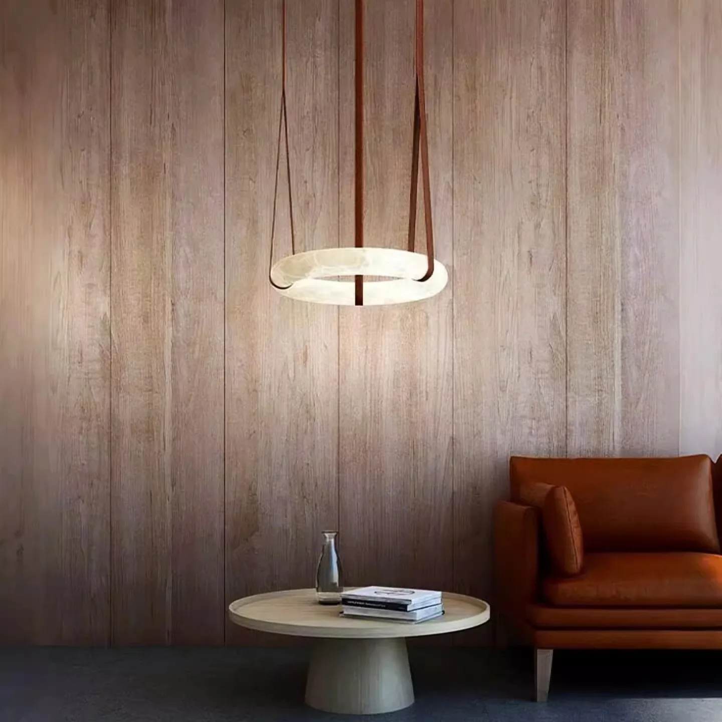 Postmodern circular natural marble lamp designer, art living room dining room lamp, belt lamp