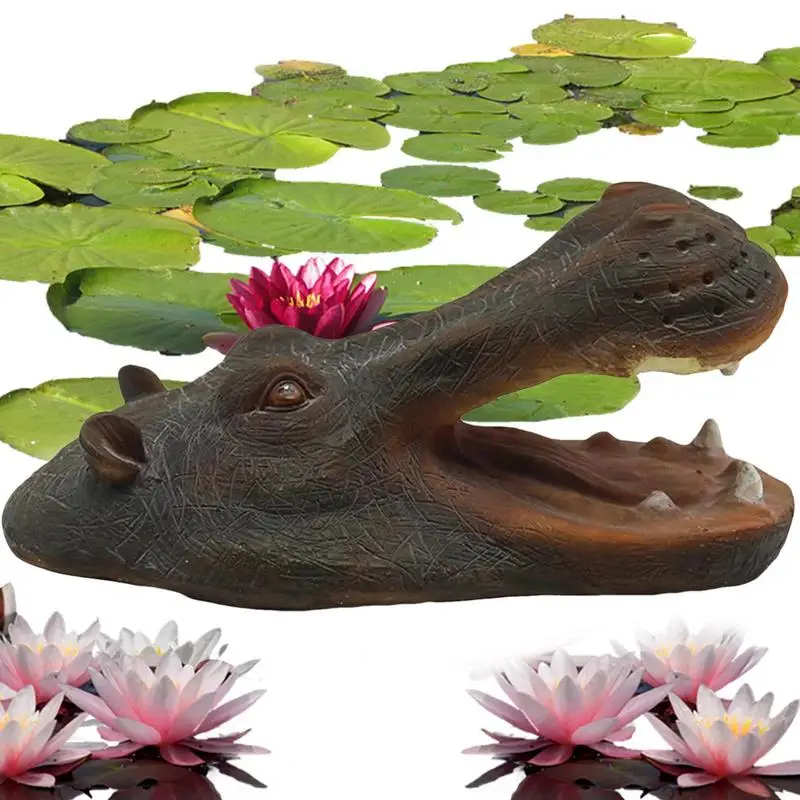 Outdoor Lake Decor Pool Deterring Hippo Head Floating Decor Stimulation Animal Statue Figurine Fake Hippo Resin Pool Float For