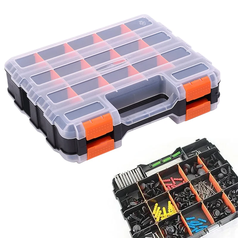 Small Parts Organizer 34-Compartments Double Side Parts Organizer with Removable Dividers for Hardware Screws Bolts Nails